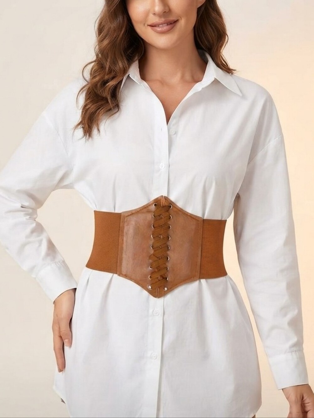 Corset Style Wide Girdle Fashion Elastic Faux Leather Skinny Elastic Waist‎ Belt
